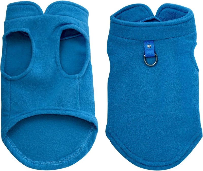 Sucrain Dog Fleece Vest Soft Pet Jacket with Leash O-Ring Winter Warm Pet Pullover Coat for Small Dog(Blue, Medium) - Image 4